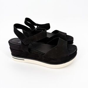 Eileen Fisher Beck Nubuck Leather Sport Platform Sandals Black Size 7.5